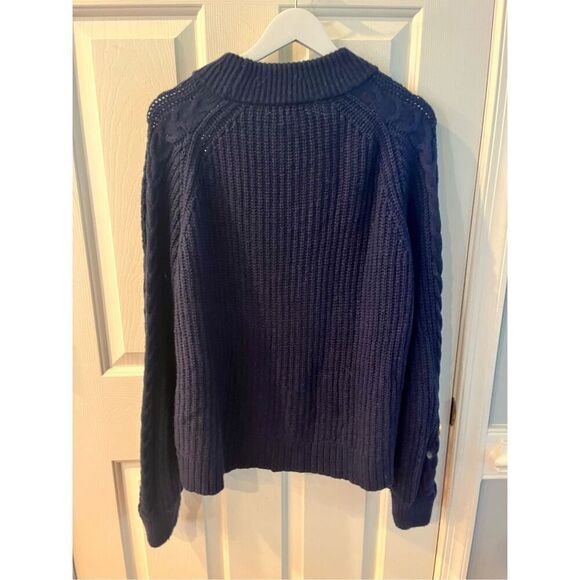 J. Crew Ezra Navy Pom Pom Cable Knit Sweater sz XL EUC - Picture 8 of 9